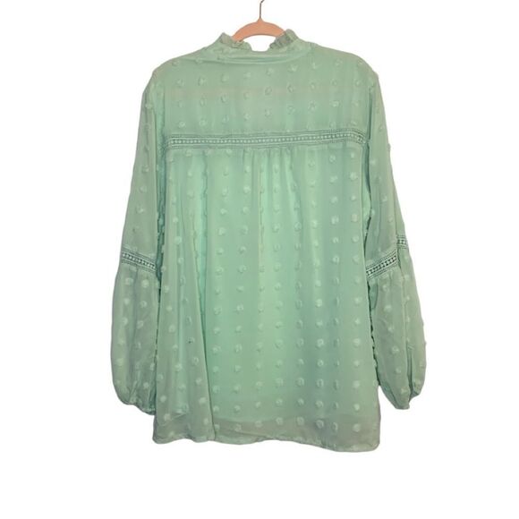 Mint Green Cottagecore Swiss Dot Long Sleeve Peasant Blouse - Picture 2 of 5
